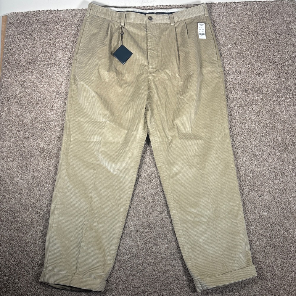 Brooks Brothers Elliot Fit Tan Khaki Pleated Corduroy Pants Mens 40W 30L NWT